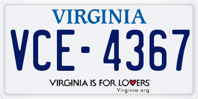 VA license plate VCE4367