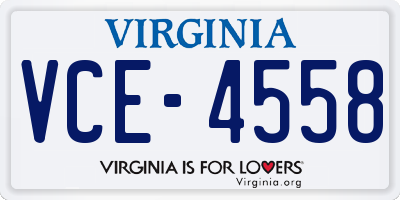 VA license plate VCE4558