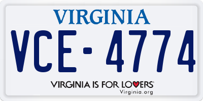 VA license plate VCE4774