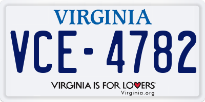 VA license plate VCE4782