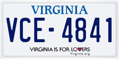 VA license plate VCE4841