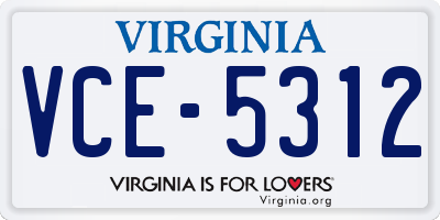 VA license plate VCE5312