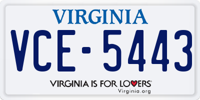 VA license plate VCE5443