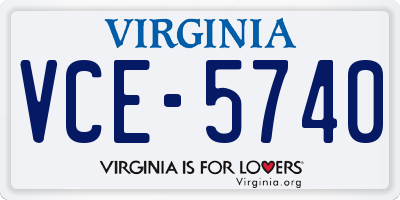 VA license plate VCE5740