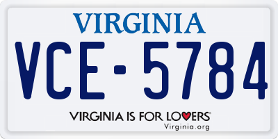 VA license plate VCE5784