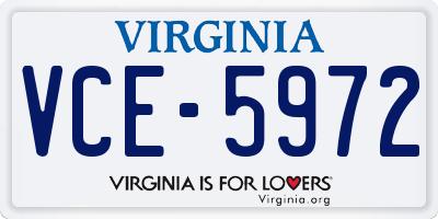 VA license plate VCE5972