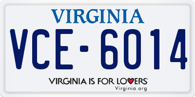 VA license plate VCE6014