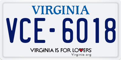 VA license plate VCE6018