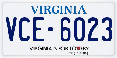 VA license plate VCE6023