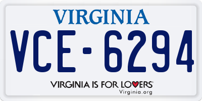 VA license plate VCE6294