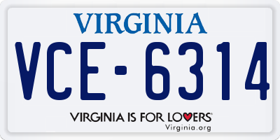 VA license plate VCE6314