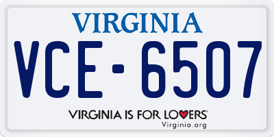VA license plate VCE6507
