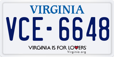 VA license plate VCE6648