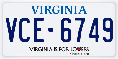 VA license plate VCE6749