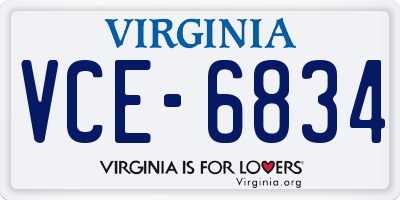 VA license plate VCE6834