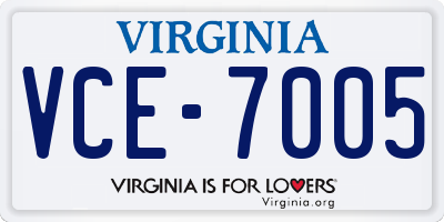 VA license plate VCE7005