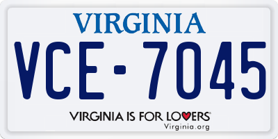 VA license plate VCE7045