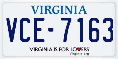 VA license plate VCE7163