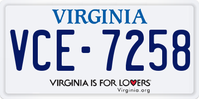 VA license plate VCE7258