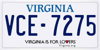 VA license plate VCE7275