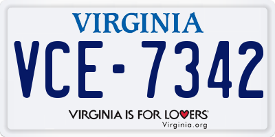 VA license plate VCE7342
