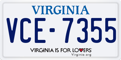 VA license plate VCE7355