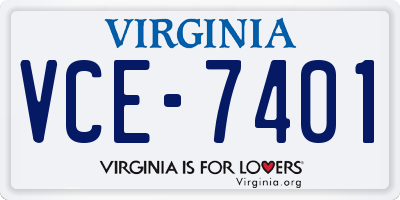 VA license plate VCE7401