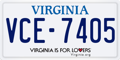 VA license plate VCE7405