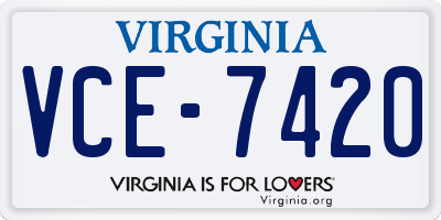 VA license plate VCE7420