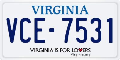VA license plate VCE7531
