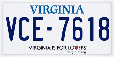 VA license plate VCE7618