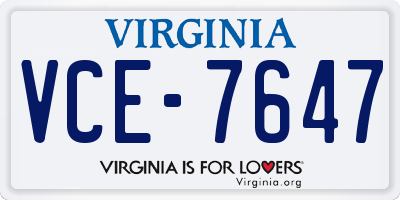VA license plate VCE7647