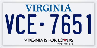 VA license plate VCE7651