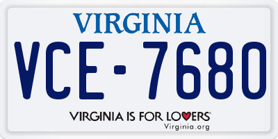 VA license plate VCE7680