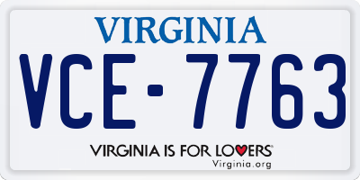 VA license plate VCE7763