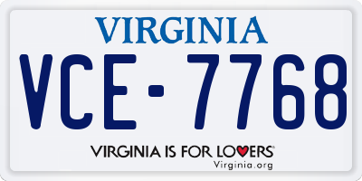 VA license plate VCE7768