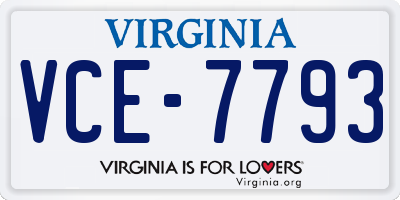 VA license plate VCE7793