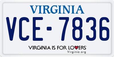 VA license plate VCE7836