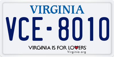 VA license plate VCE8010