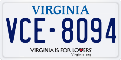 VA license plate VCE8094