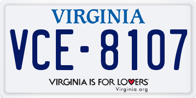 VA license plate VCE8107