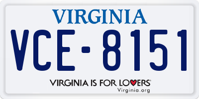 VA license plate VCE8151
