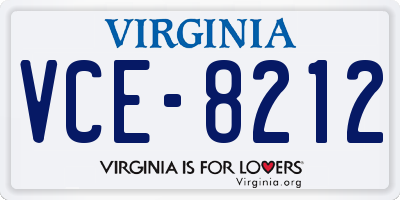 VA license plate VCE8212