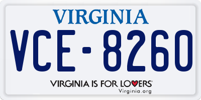 VA license plate VCE8260