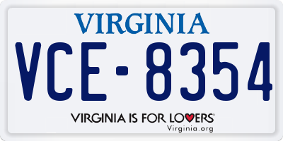 VA license plate VCE8354