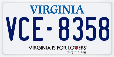 VA license plate VCE8358