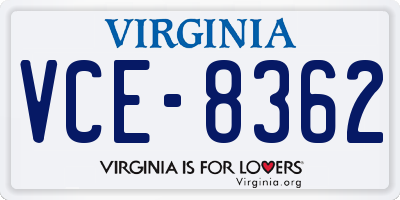 VA license plate VCE8362