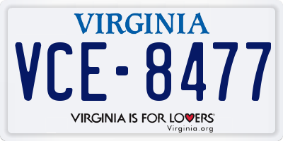 VA license plate VCE8477