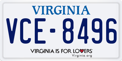 VA license plate VCE8496