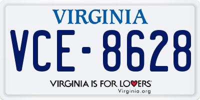 VA license plate VCE8628